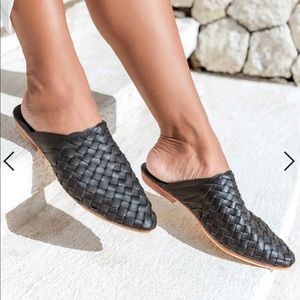 Liberte Leather Black Braided Prague Woven Mule